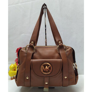 Michael Kors Fulton Brown Pebbled Leather Luggage Satchel Shoulder Bag - $398